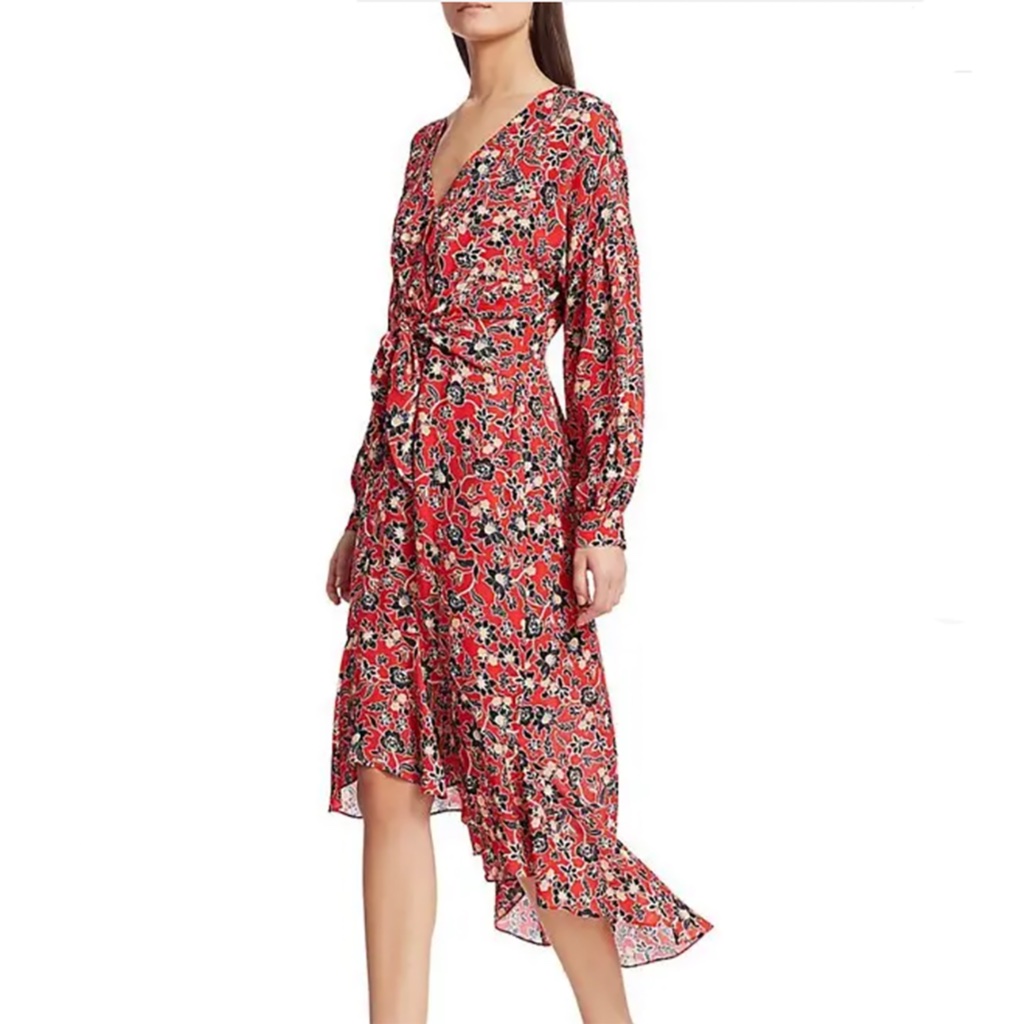 Kinsale Red Bali Floral Silk Midi Hi-Lo Boho Dress From Parker